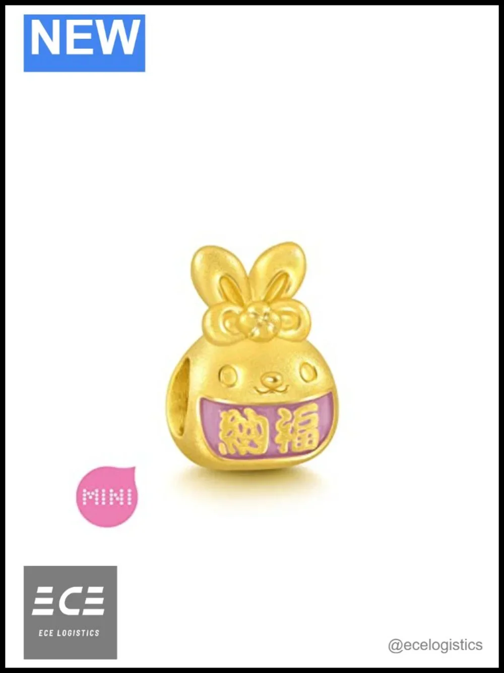 999 24K Gold Auspicious Rabbit Lucky Omamori Amulet Charm Bracelet